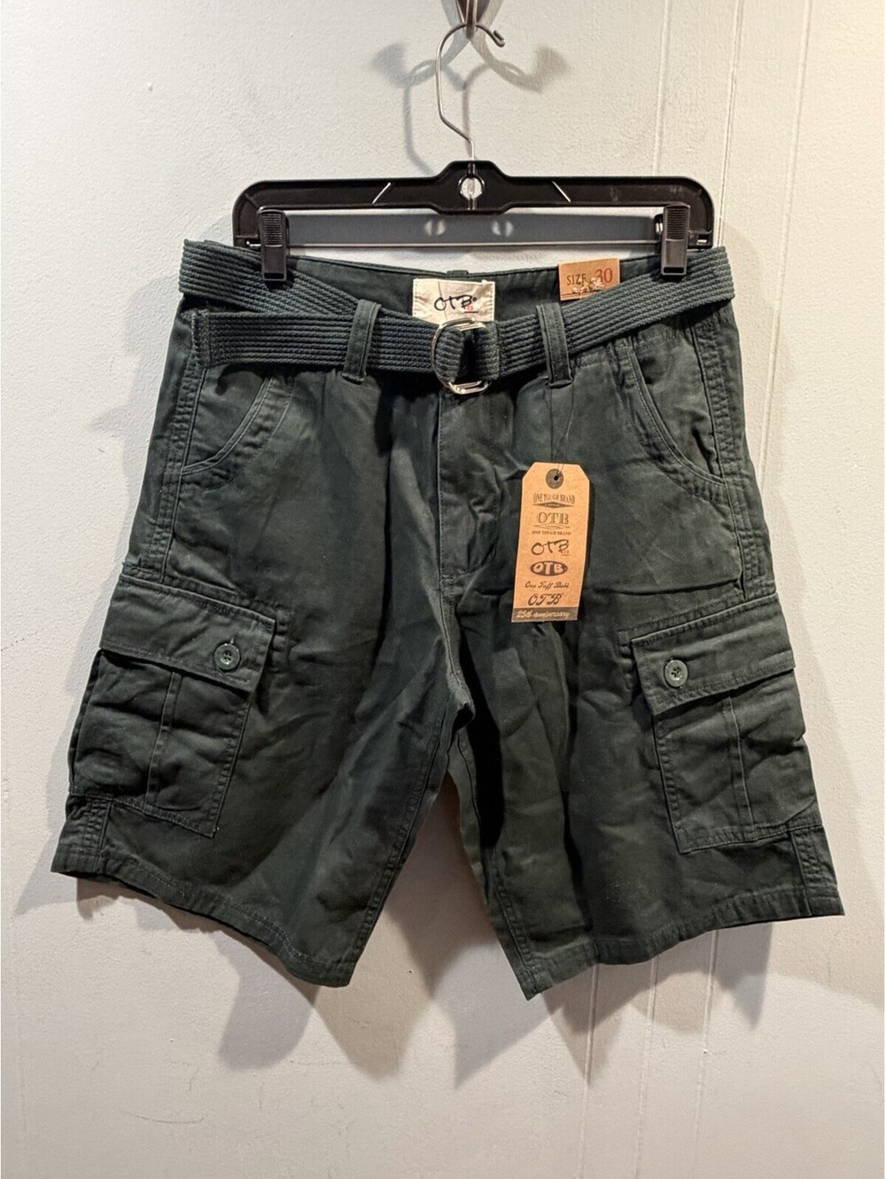New Mens OTB Cargo Shorts Size 30 Green Slim Straight